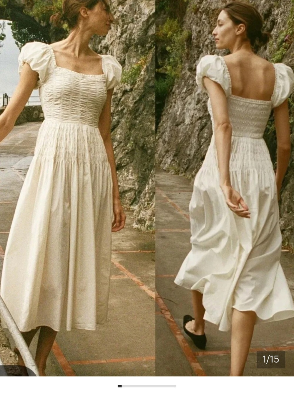 Doen Katherina Smocked Bodice Puff Sleeve Midi Dress